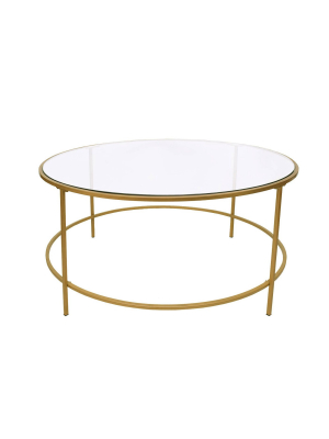 Round Metal Framed Coffee Table With Glass Top Gold And Clear - The Urban Port