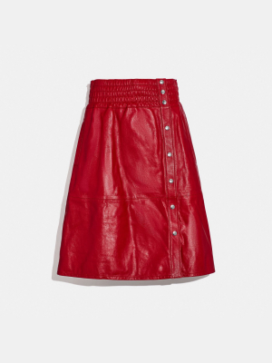 Smocked Leather Skirt