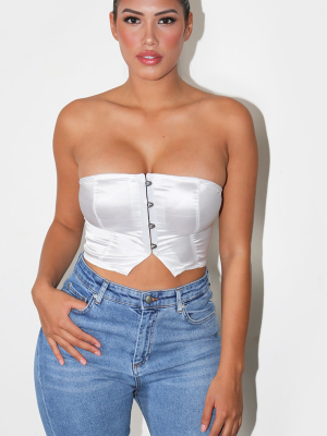 Shape White Satin Bandeau Corset Crop Top