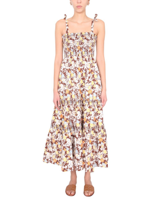 Tory Burch Floral Printed Tie Shoulder Dress