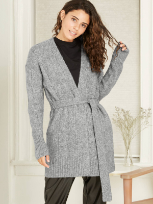 Women's Checkered Belted Open-front Cardigan - A New Day™