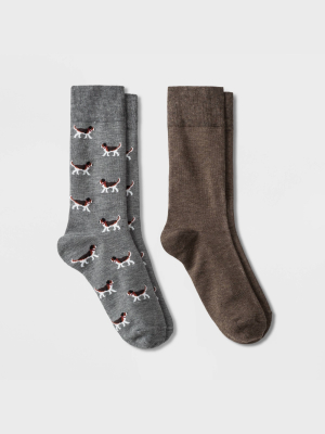 Men's Dogs Crew Socks 2pk - Goodfellow & Co™ Gray 7-12