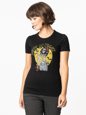 Unique Vintage Black Tricks No Treats Womens Graphic Tee