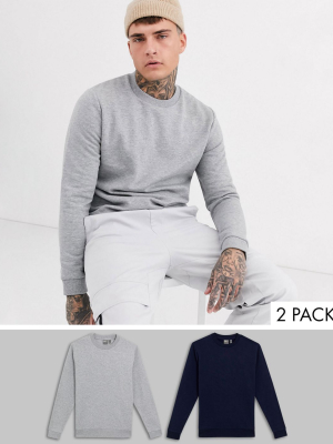 Asos Design Sweatshirt 2 Pack Navy / Gray Marl