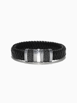 Effy Men's Sterling Silver And Leather Black Sapphire Bracelet, 2.70 Tcw