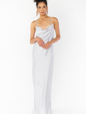 Tuscany Maxi Slip Dress ~ Silver Luxe Satin