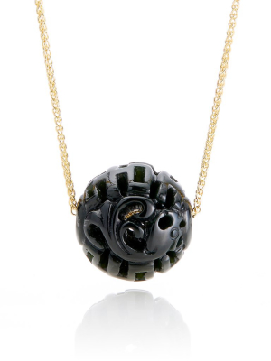 Black Nephrite Jade Carved Pendant Necklace