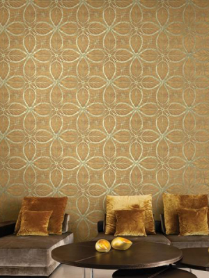 Patina Wallpaper In Deep Gold And Aqua By Seabrook Wallcoverings