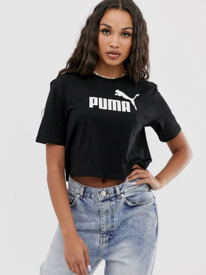 Puma Essentials Cropped Logo T-shirt In Black