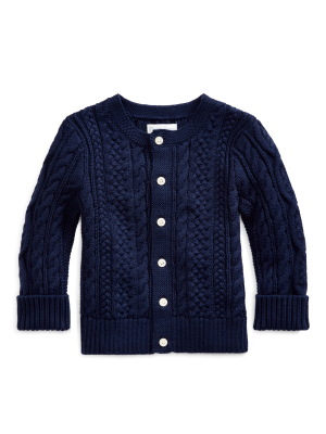 Aran-knit Cotton Cardigan