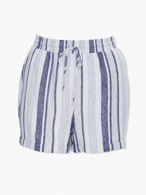 Plus Size Striped Linen-blend Shorts