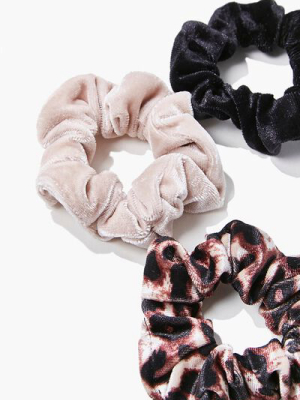 Leopard Print Velvet Scrunchie Set