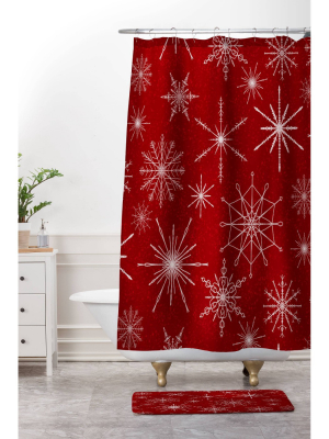 Jacqueline Maldonado Snowflakes Christmas Memory Foam Bath Mat Red - Deny Designs