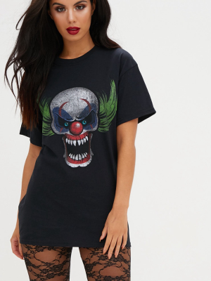 Black Scary Clown Print T Shirt