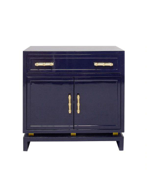 Marcus 2 Door Nightstand In Navy Lacquer & Gold Leaf