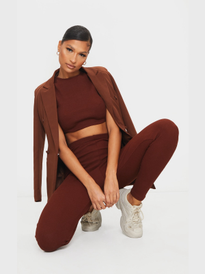 Brown High Waisted Rib Leggings