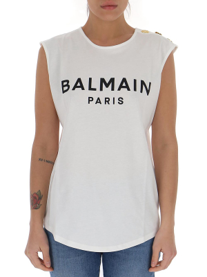 Balmain Logo Printed Button Detail Tank Top