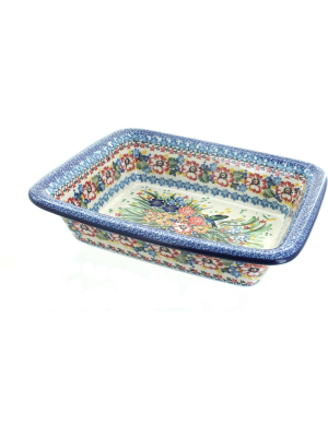 Blue Rose Polish Pottery Hummingbird Small Rectangular Baker