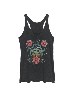 Women's Star Wars The Mandalorian The Child Flower Tattoo Racerback Tank Top