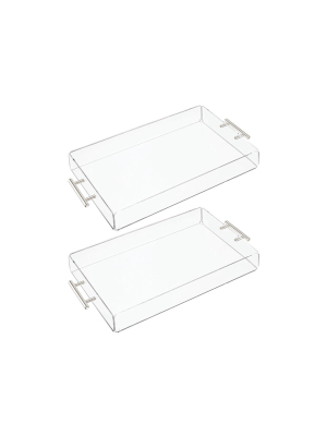 Mdesign Acrylic Rectangular Serving Tray With Handles - 2 Pack
