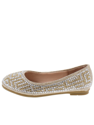 Sabina04k Champagne Embellished Kids Ballet Flat