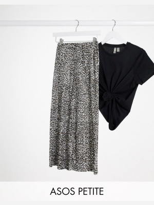 Asos Design Petite Plisse Culotte In Mono Animal Print