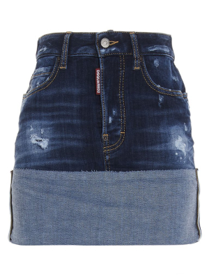 Dsquared2 Turn-up Hem Mini Denim Skirt