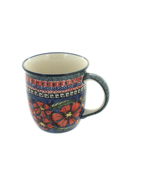 Blue Rose Polish Pottery Jungle Flower Plain Coffee Mug