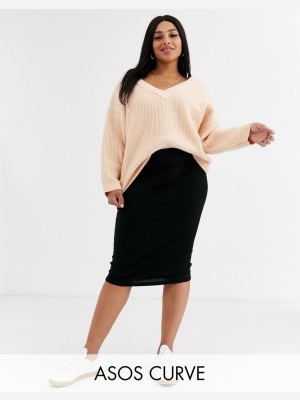 Asos Design Curve Jersey Pencil Midi Skirt In Black