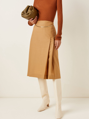 Chain Detailed Wool Midi Skirt