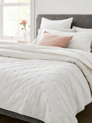 Washed Cotton Percale Quilt & Shams - Stone White