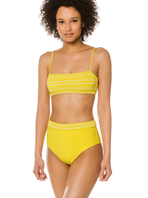 Kisuii High Waist Smocked Bottom Yellow