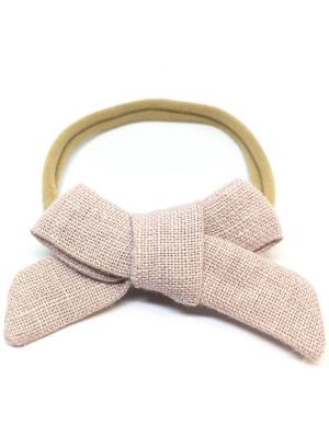 Dusty Pink Linen Dainty Hair Bow