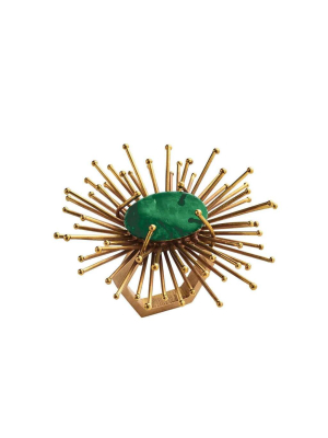 Kim Seybert Flare Napkin Ring In Gold & Emerald - Set Of 4