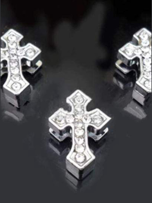 Pave Arrowed Cross Charm -silver