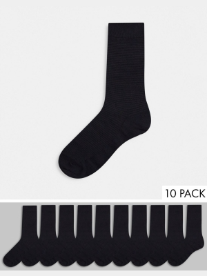 Selected Homme 10 Pack Ankle Socks In Black