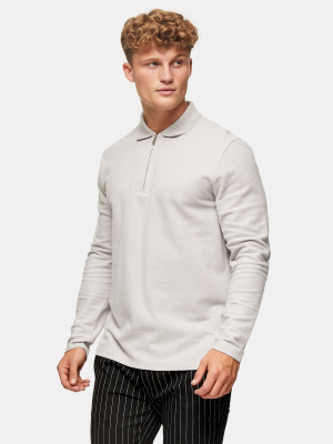 Gray Pique Long Sleeve Polo