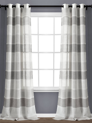 Set Of 2 38"x84" Textured Stripe Grommet Sheer Window Curtain Panels - Lush Décor