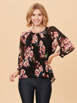 Valentina Pleated Dark Floral Top