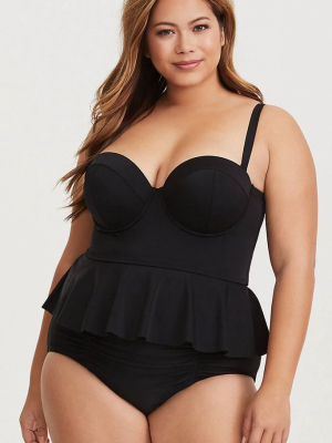 Plus Size Peplum Ruffle Underwire Tankini Swimsuit - Two Piece Set