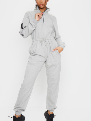 Grey Zip Detail Sweat Jumpsuit