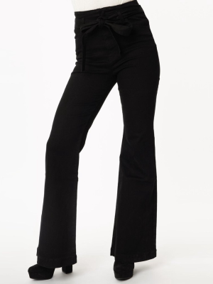1970s Black Denim High Waist Flare Jeans