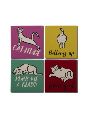 Tag Feline Good Coaster Assortment Of 4 For Cat Lovers Party Table Home Décor