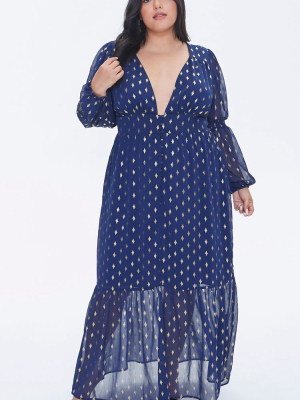 Plus Size Metallic Diamond Print Maxi Dress