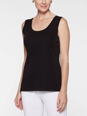 Double Scoop Neck Knit Tank Top, Black