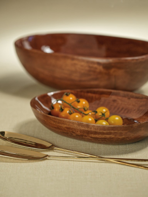 Gabonese Oval Mango Wood Bowl - Walnut Enamel