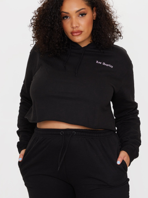 Plus Black Los Angeles Printed Crop Hoodie