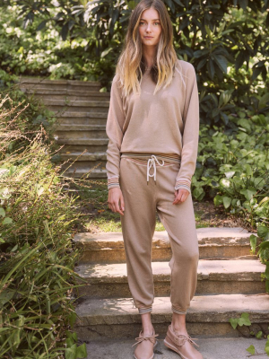 The Cropped Sweatpant. Novelty -- Khaki With Striped Rib