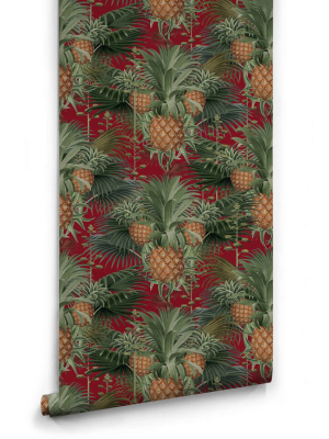 Pineapple Harvest Wallpaper In Red Tide From The Kingdom Home Collection By Milton & King