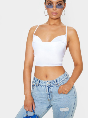 White Satin Strappy Back Cowl Neck Cami